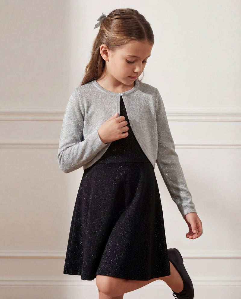 BOLEROSE Girls Long Sleeve Sparkle Cardigan Childrens Kids Bolero Shrug (Silver, 7-8 YRS) - Image 5